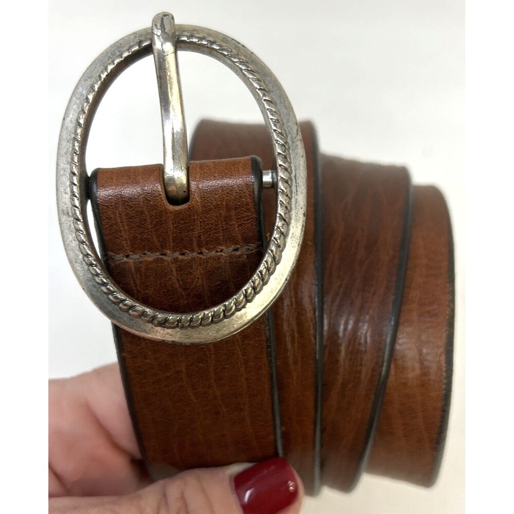Gap Belt W's Sz 36 Med Brown Genuine Leather Brushed Nickel Silver Oval Buckle